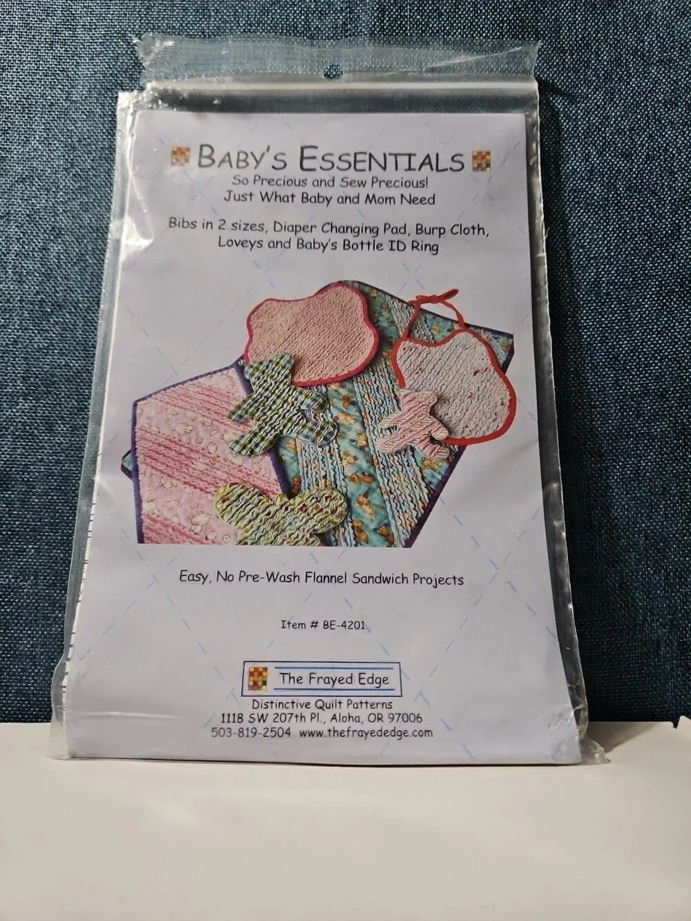 The Frayed Edge Baby's Essentials Pattern BE-4201 | Rag Quilt Flannel Bib Lovey